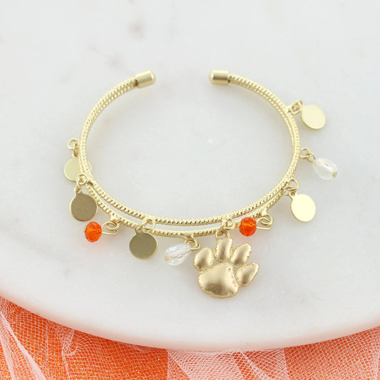 Clemson Logo Gold Cuff Bracelet - Fan Sparkle