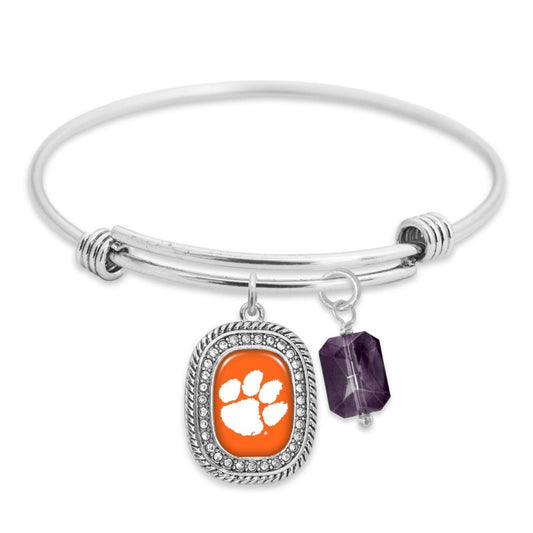 Clemson Rhinestone Charm & Crystal Bracelet - Fan Sparkle