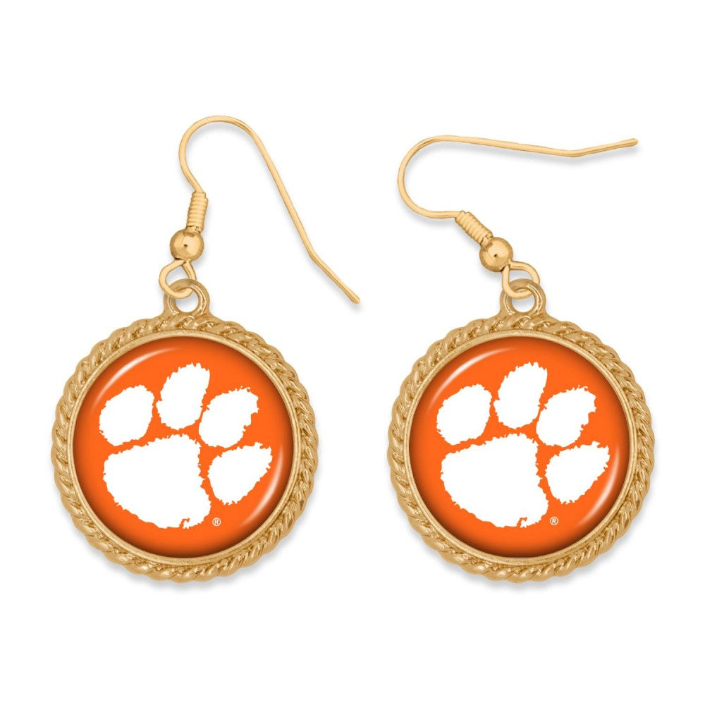 Clemson Round Rope Wrapped Earrings (Gold) - Fan Sparkle