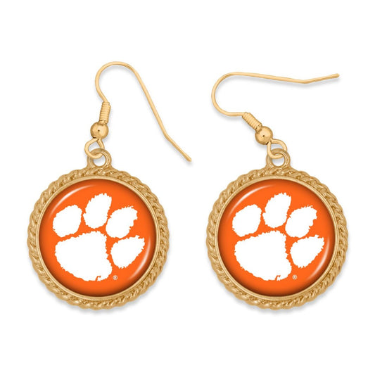 Clemson Round Rope Wrapped Earrings (Gold) - Fan Sparkle