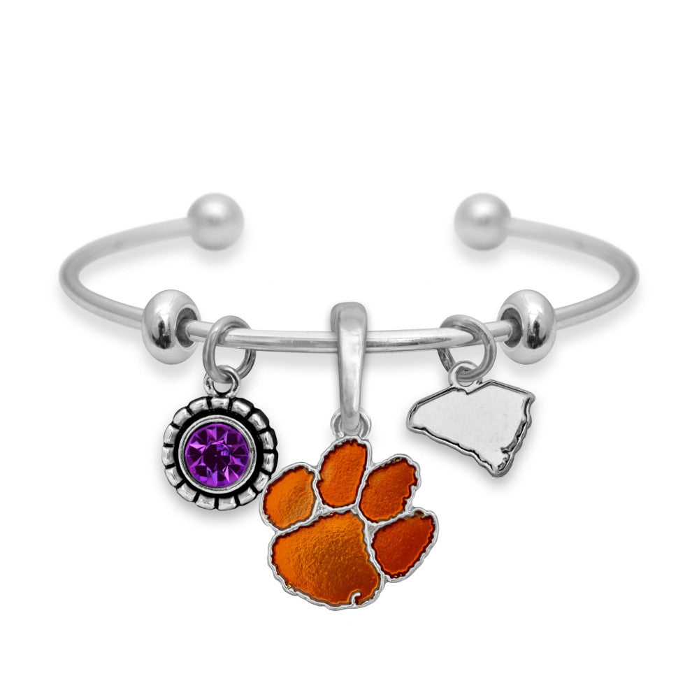 Clemson Multi Charm & Rhinestone Cuff Bracelet - Fan Sparkle