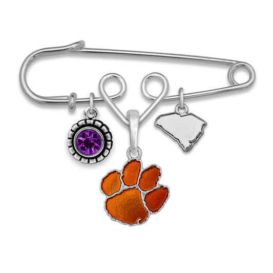 Clemson Multi Charm & Rhinestone Pin - Fan Sparkle