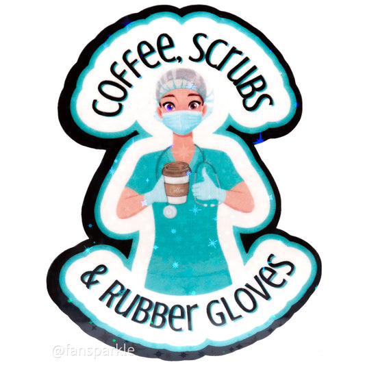 Coffee Scrubs & Rubber Gloves Sticker - Fan Sparkle