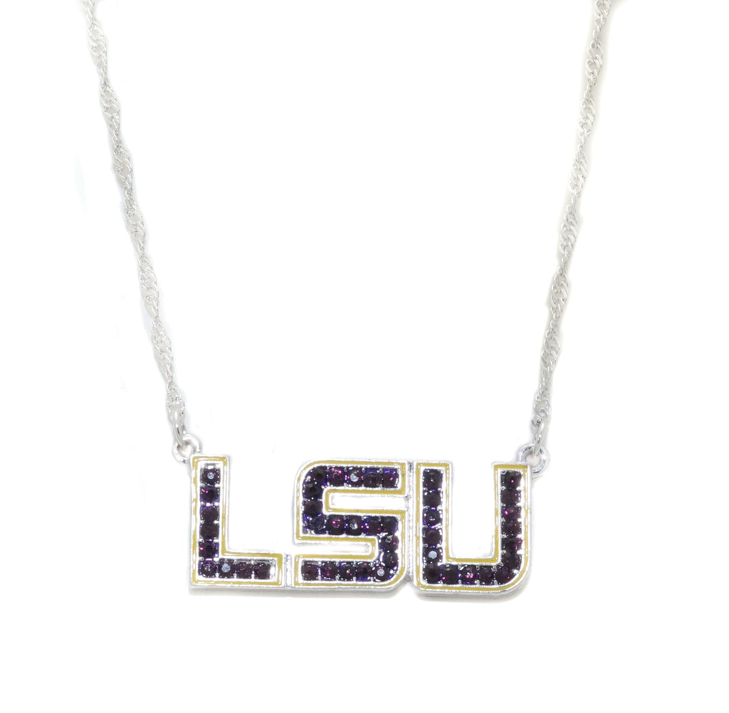 LSU Rhinestone Crystal Logo Necklace - Fan Sparkle