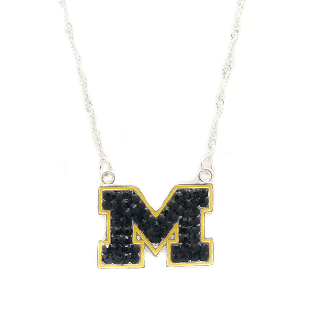 Michigan Rhinestone Crystal Logo Necklace - Fan Sparkle