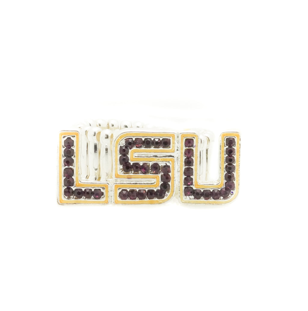 LSU Rhinestone Crystal Stretch Ring - Fan Sparkle