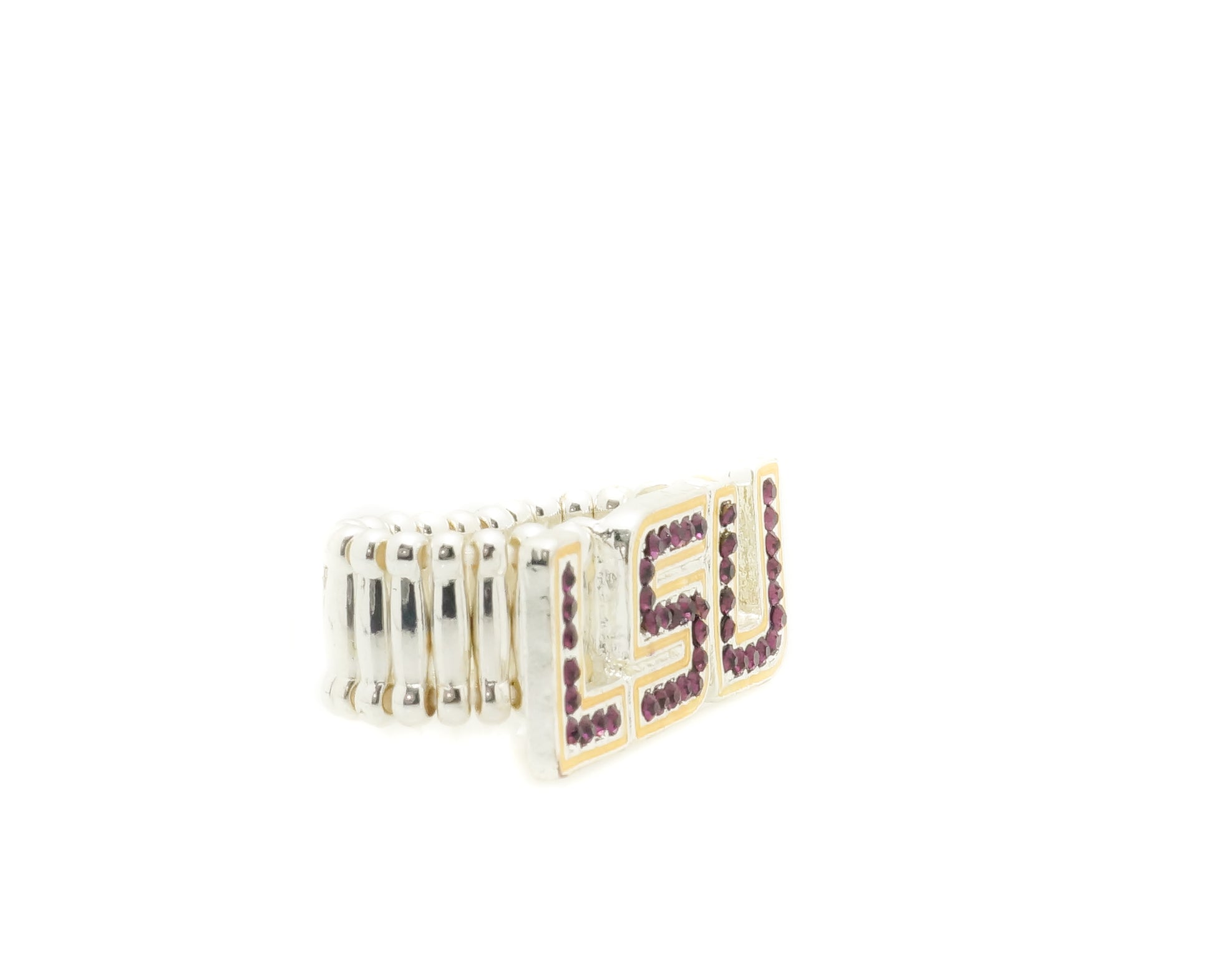 LSU Rhinestone Crystal Stretch Ring - Fan Sparkle