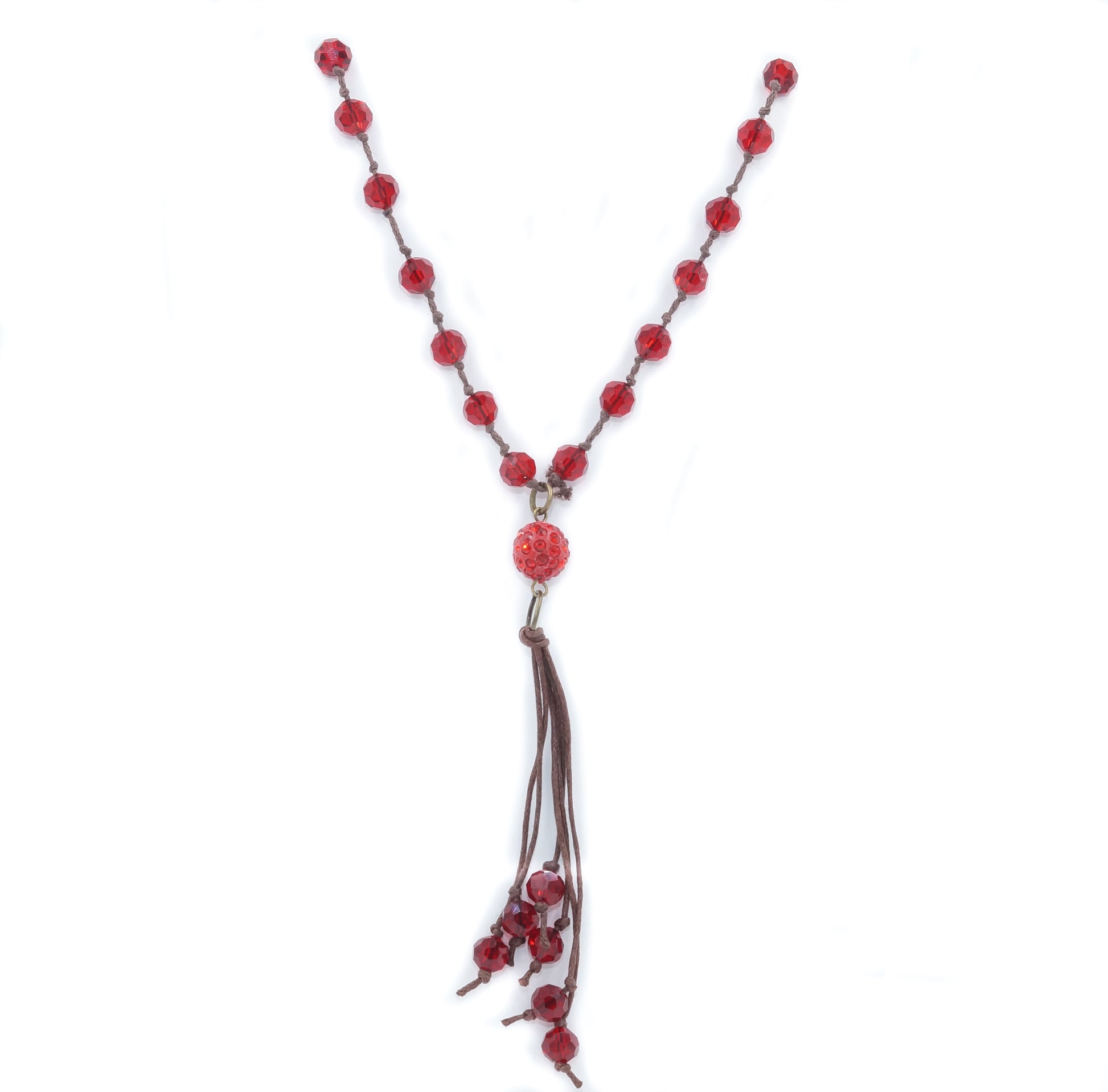 Red Crystal Knotted Necklace - Fan Sparkle
