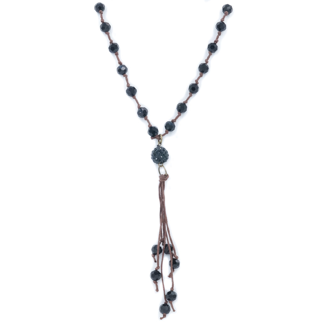 Black Crystal Knotted Necklace - Fan Sparkle