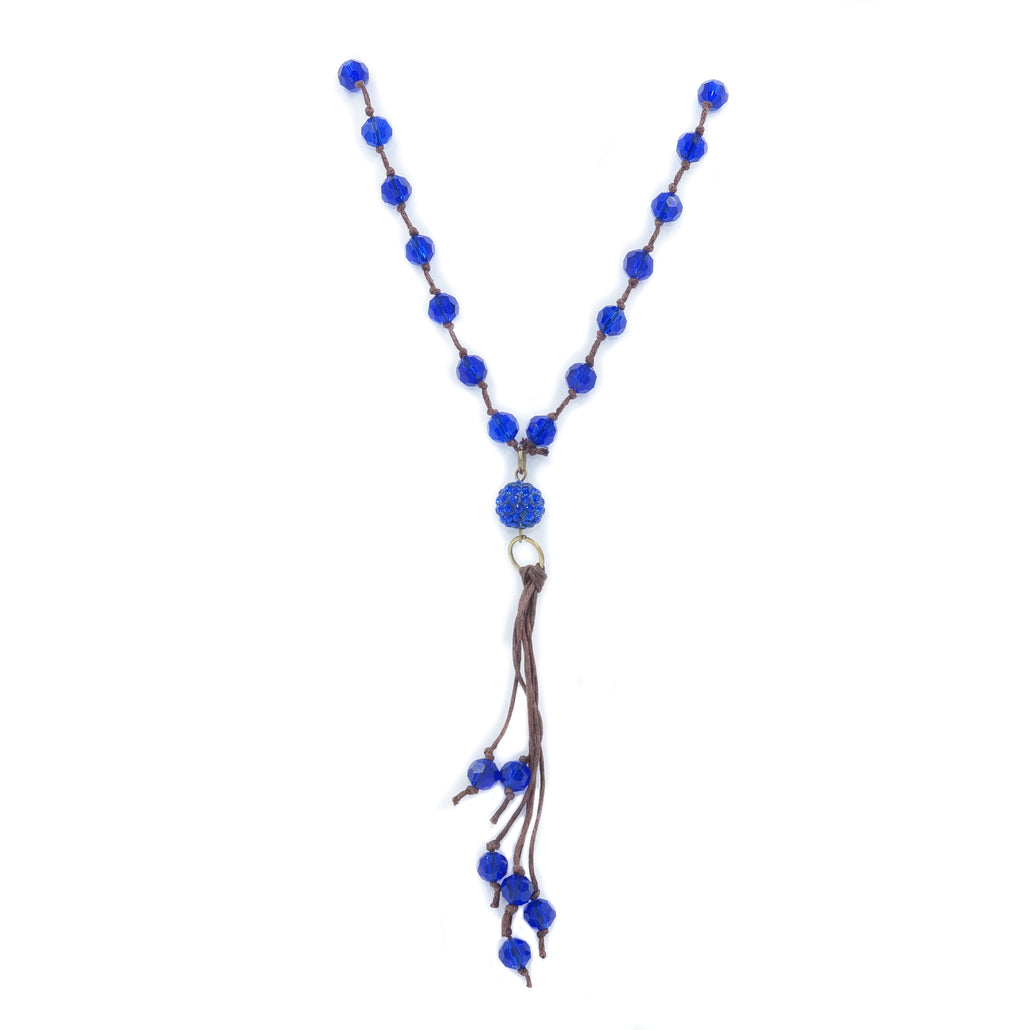 Royal Blue Crystal Knotted Necklace - Fan Sparkle