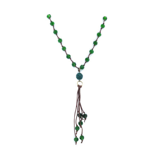 Green Crystal Knotted Necklace - Fan Sparkle