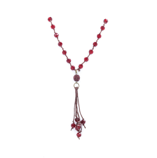 Crimson Crystal Knotted Necklace - Fan Sparkle