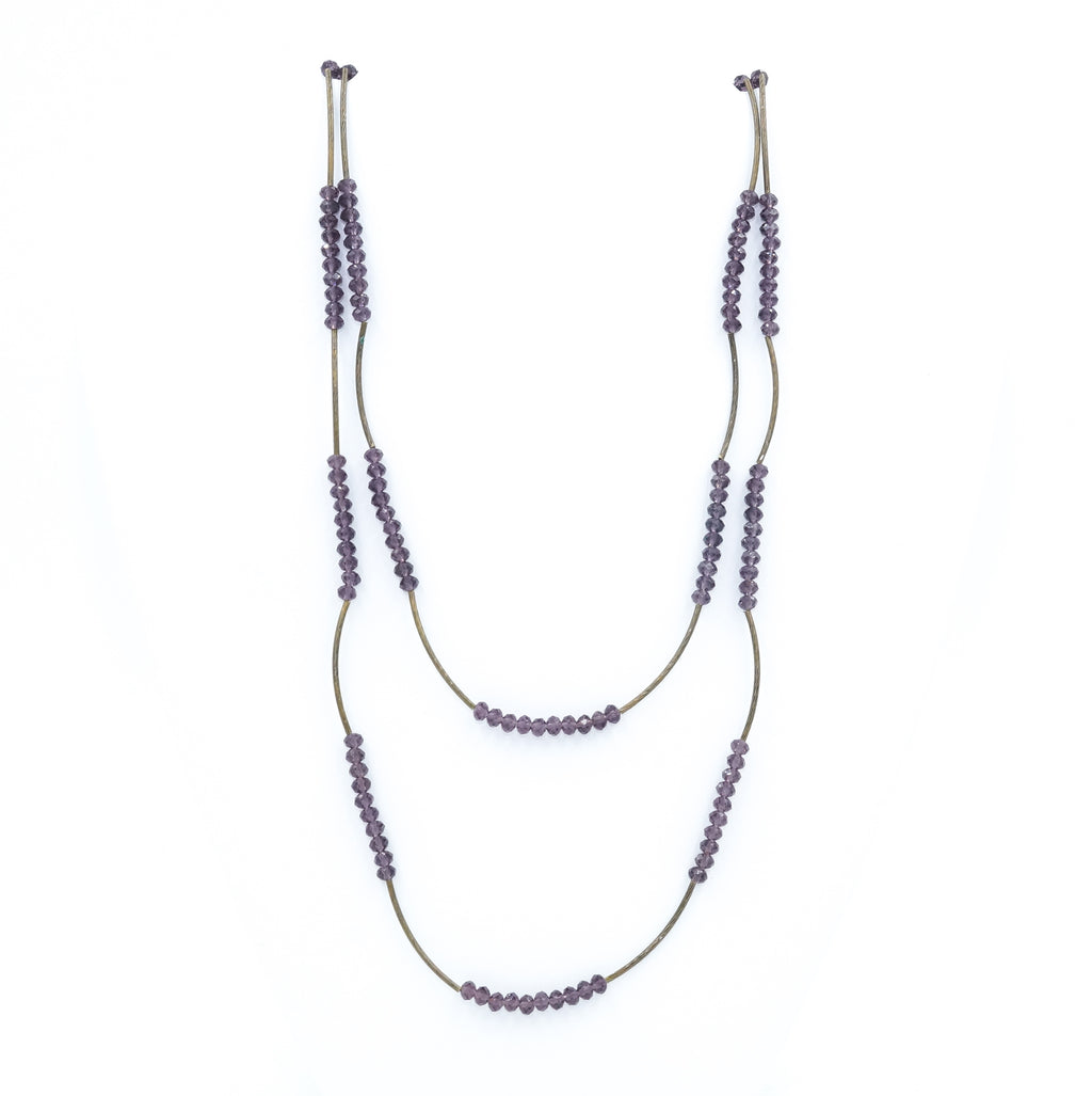 Purple Crystal & Vintage Bead Stretch Necklace - Fan Sparkle