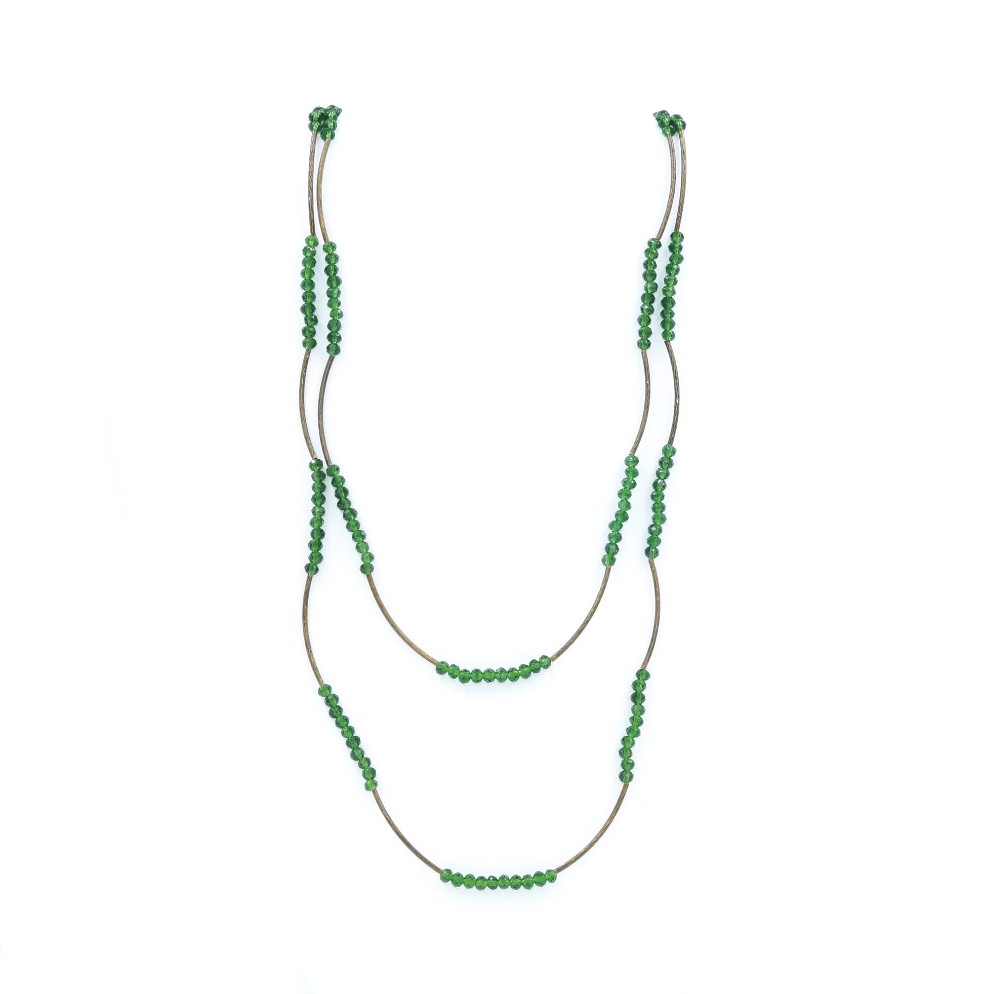 Green Crystal & Vintage Bead Stretch Necklace - Fan Sparkle