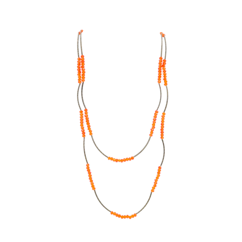 Orange Crystal & Vintage Bead Stretch Necklace - Fan Sparkle