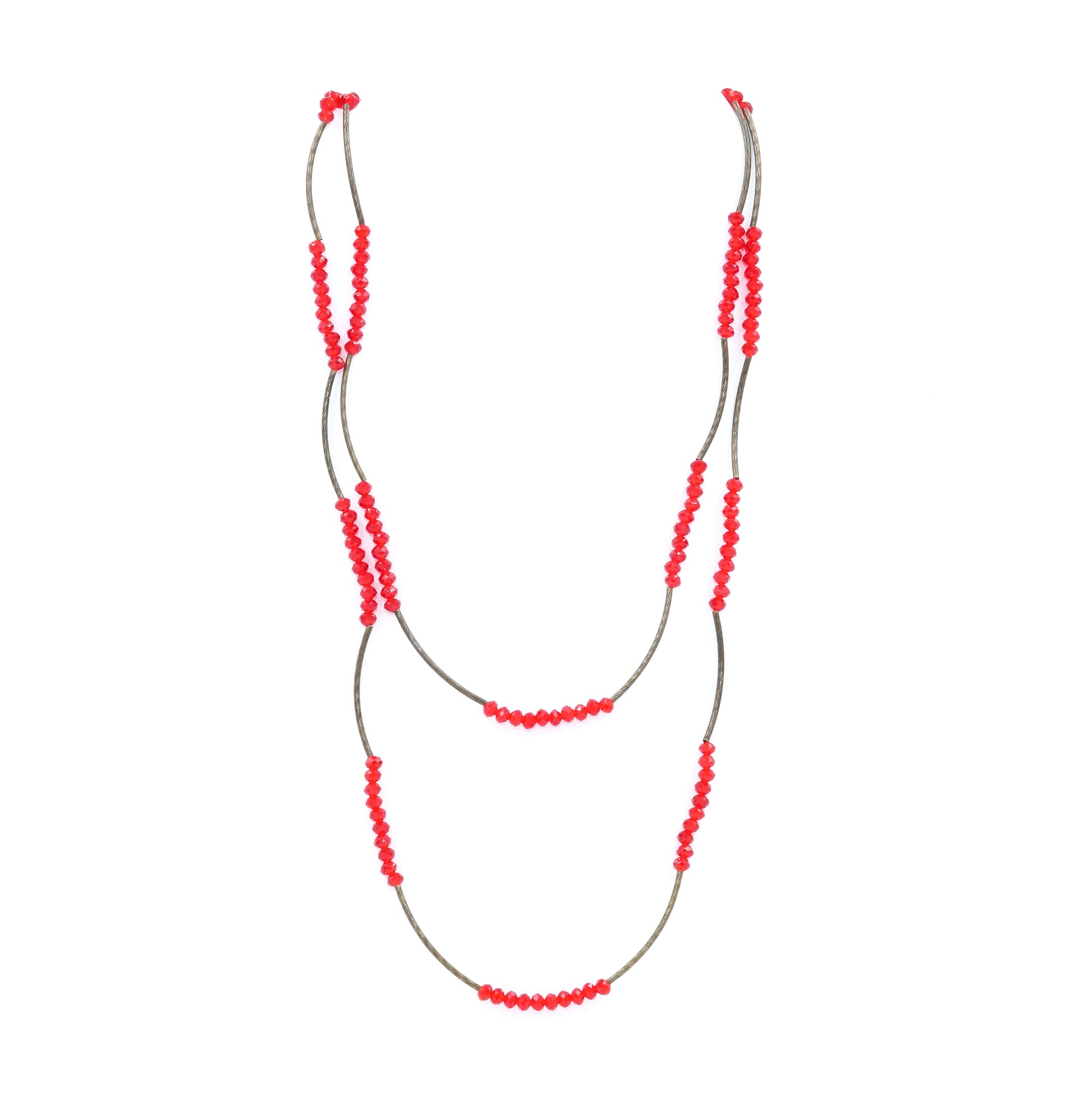 Red Crystal & Vintage Bead Stretch Necklace - Fan Sparkle