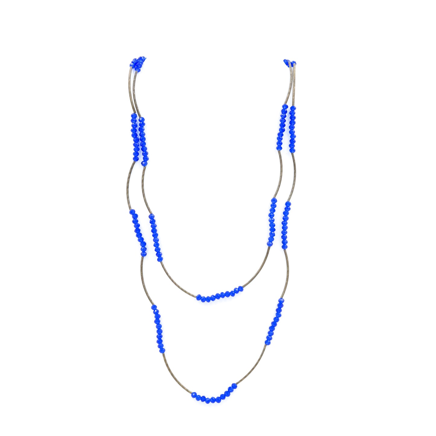Royal Blue Crystal & Vintage Bead Stretch Necklace - Fan Sparkle
