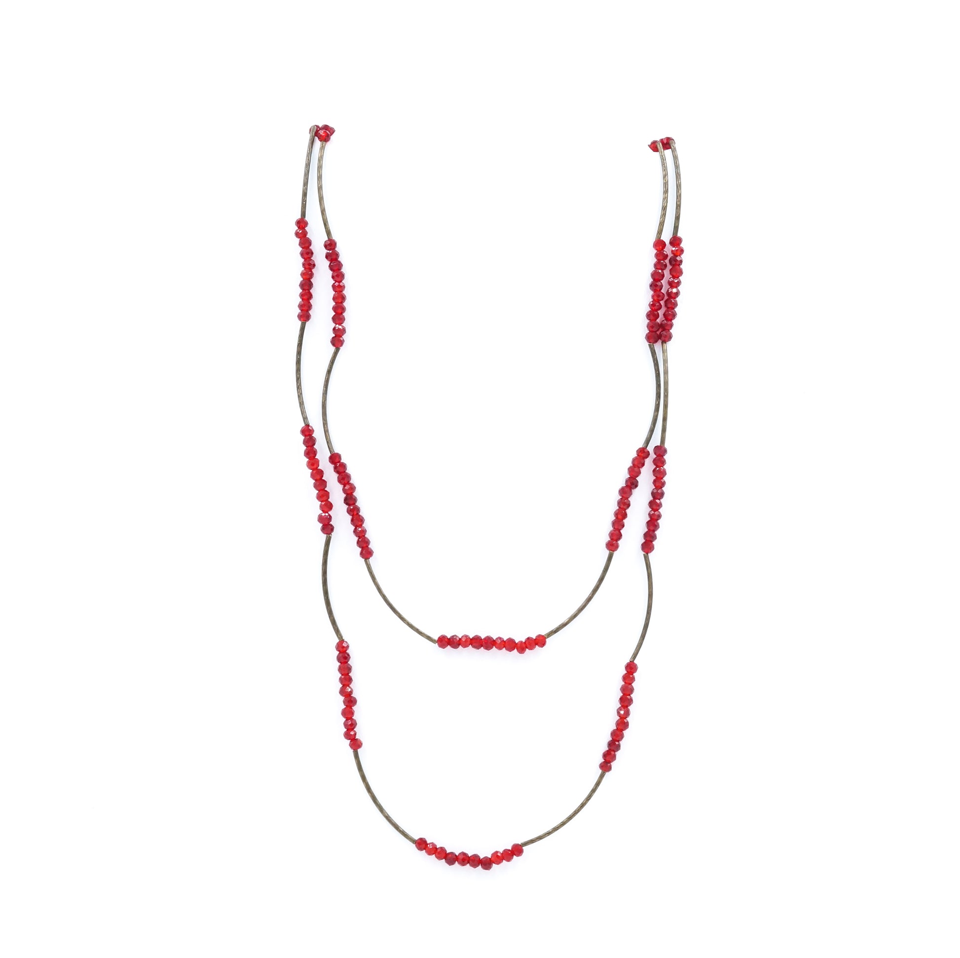 Crimson Crystal & Vintage Bead Stretch Necklace - Fan Sparkle