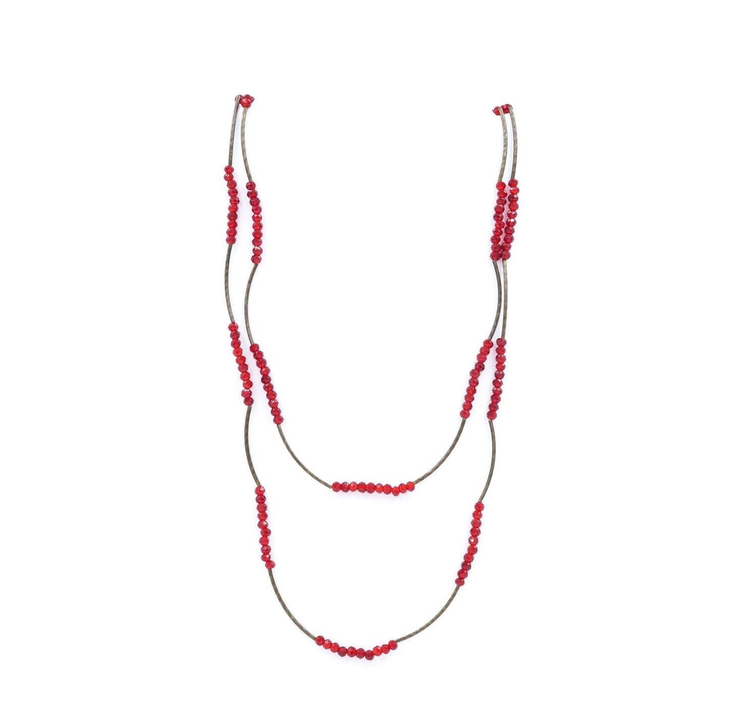 Crimson Crystal & Vintage Bead Stretch Necklace - Fan Sparkle