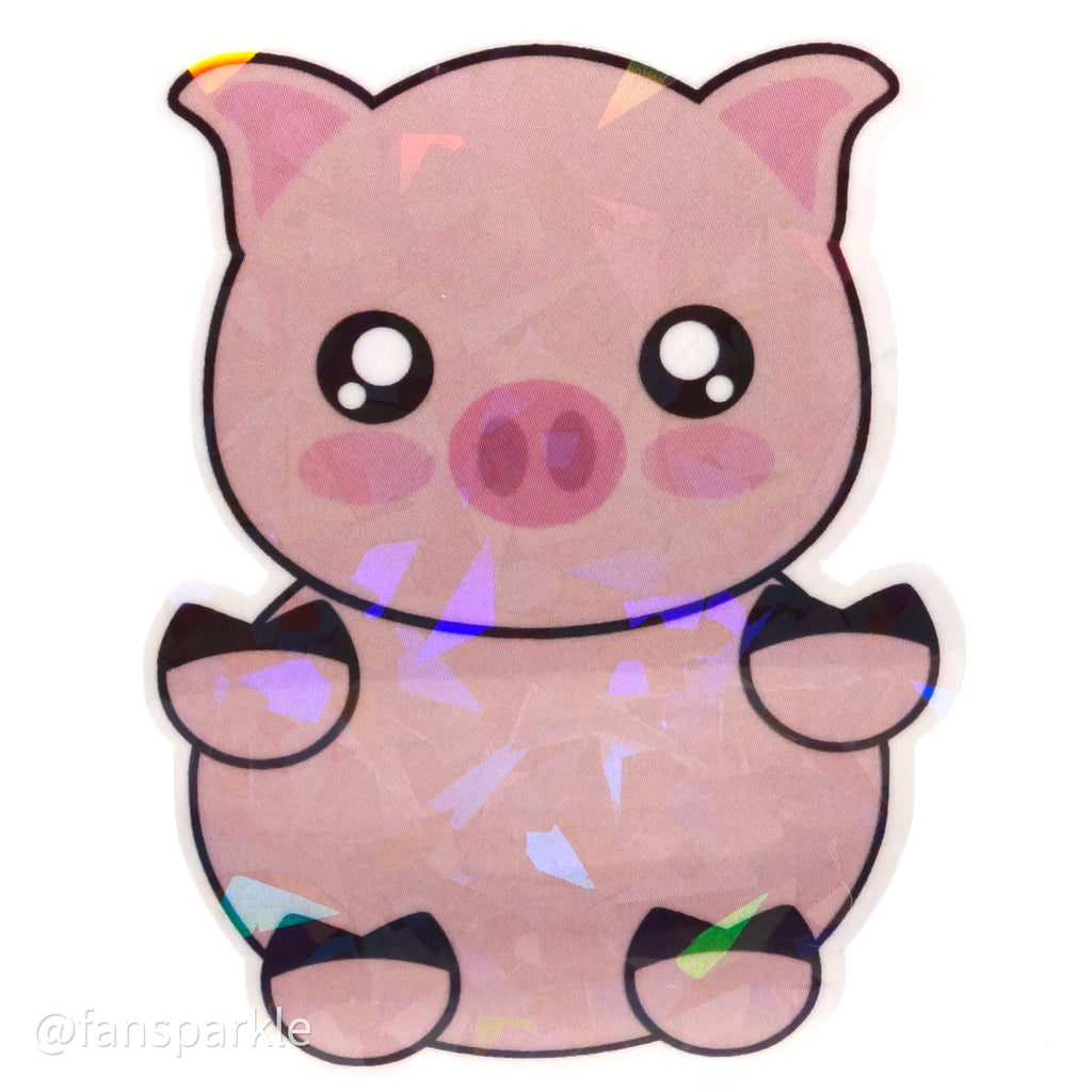 Kawaii Pig Sticker - Fan Sparkle