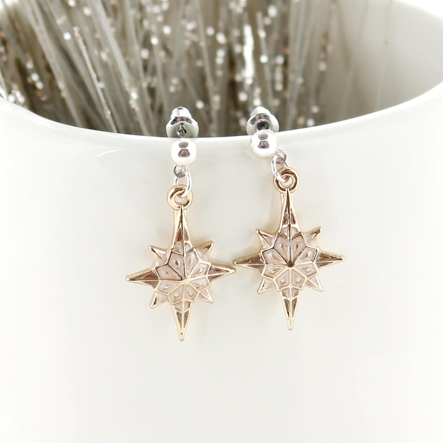 Enamel & Gold Christmas Nativity Star Earrings