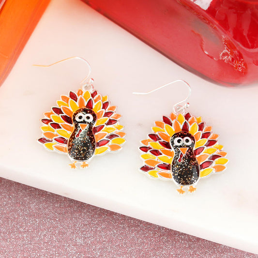 Enamel Turkey Thanksgiving Earrings