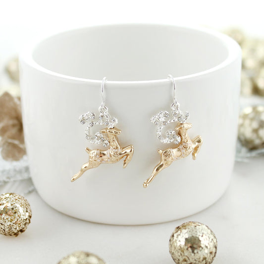 Gld & Slvr Reindeer Christmas Earrings