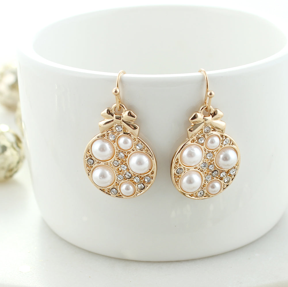 Gold Pearl & Crystal Christmas Ornament Earrings