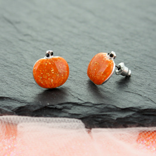 Enamel Pumpkin Stud Earrings - Fall/Halloween