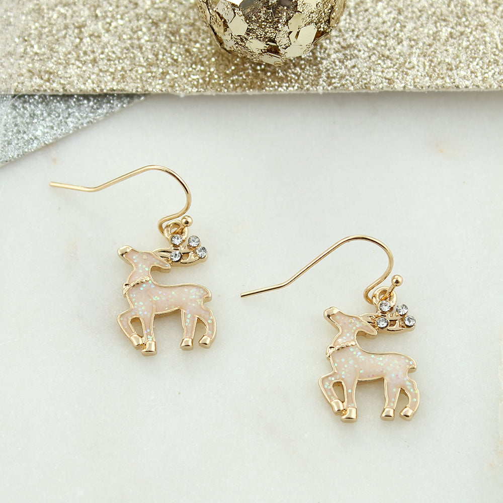 Gold Glitter Reindeer Christmas Earrings