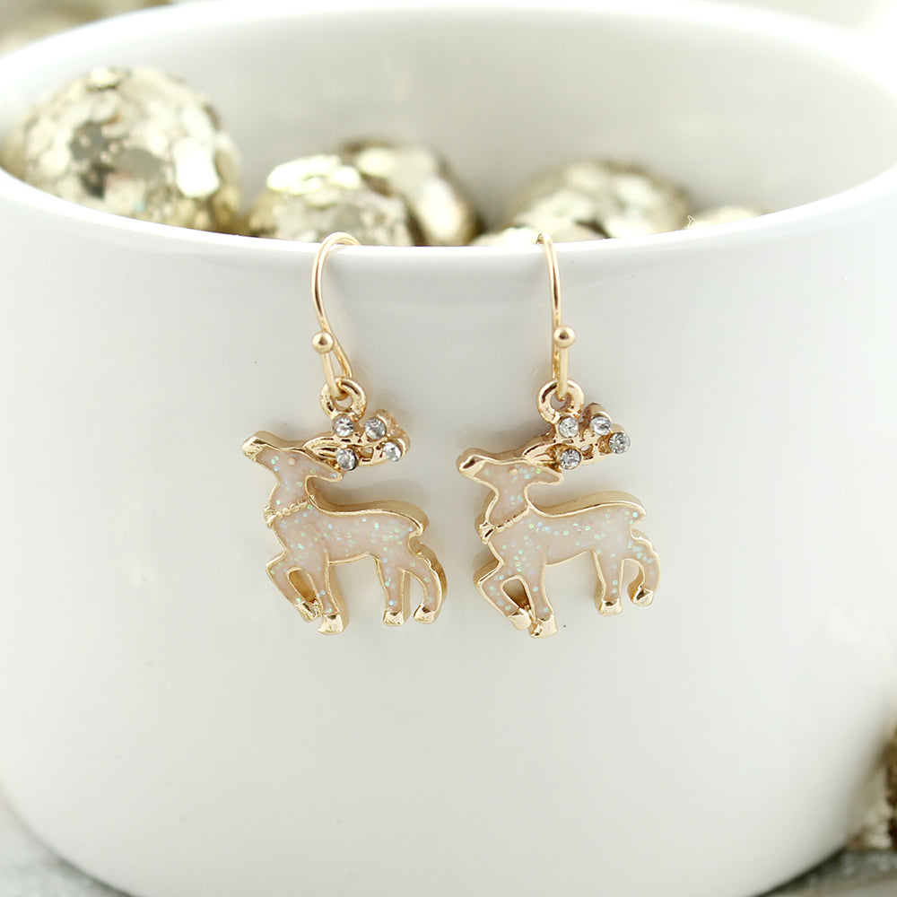 Gold Glitter Reindeer Christmas Earrings