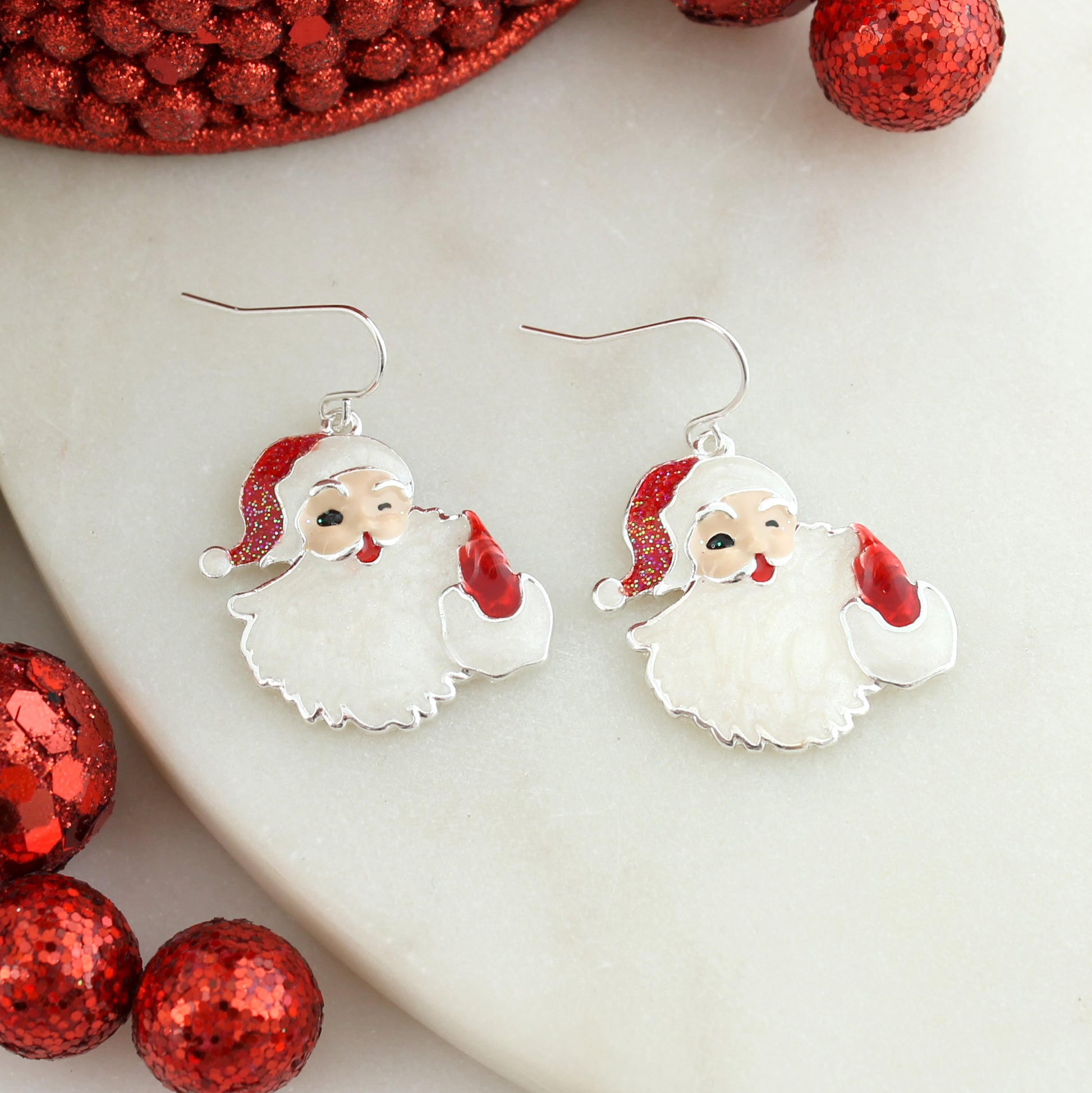 Winking Santa Christmas Earrings