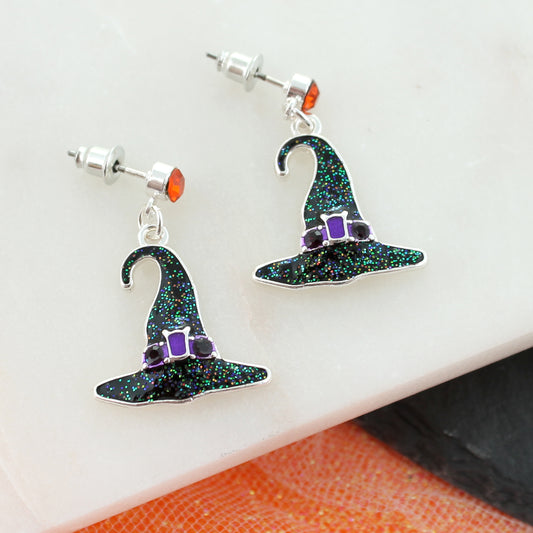 Enamel Witch Hat Halloween Earrings