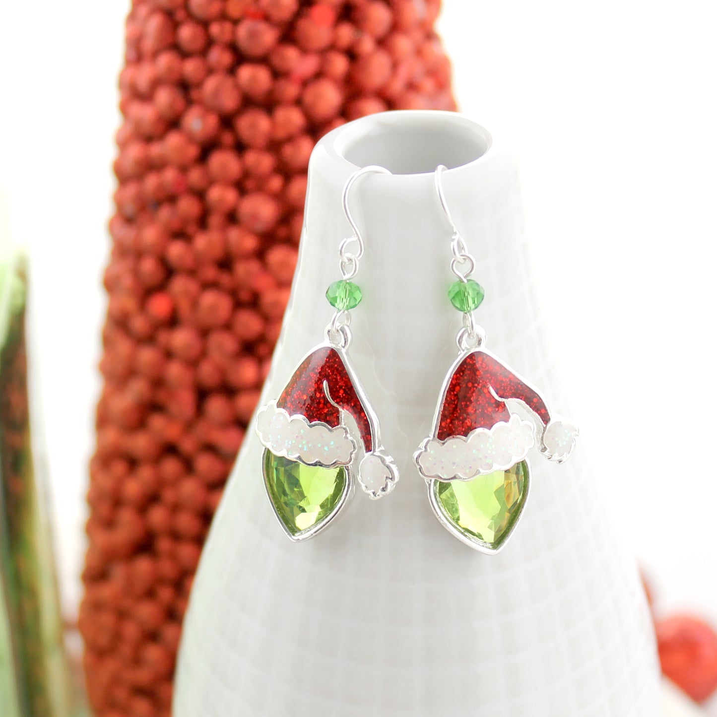 Crystal Mean Green Santa Christmas Earrings