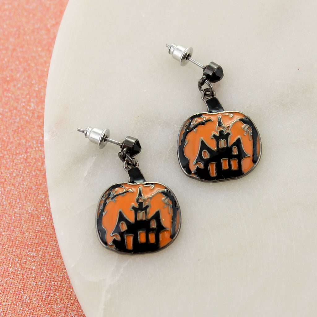Haunted House Pumpkin Halloween Earrings