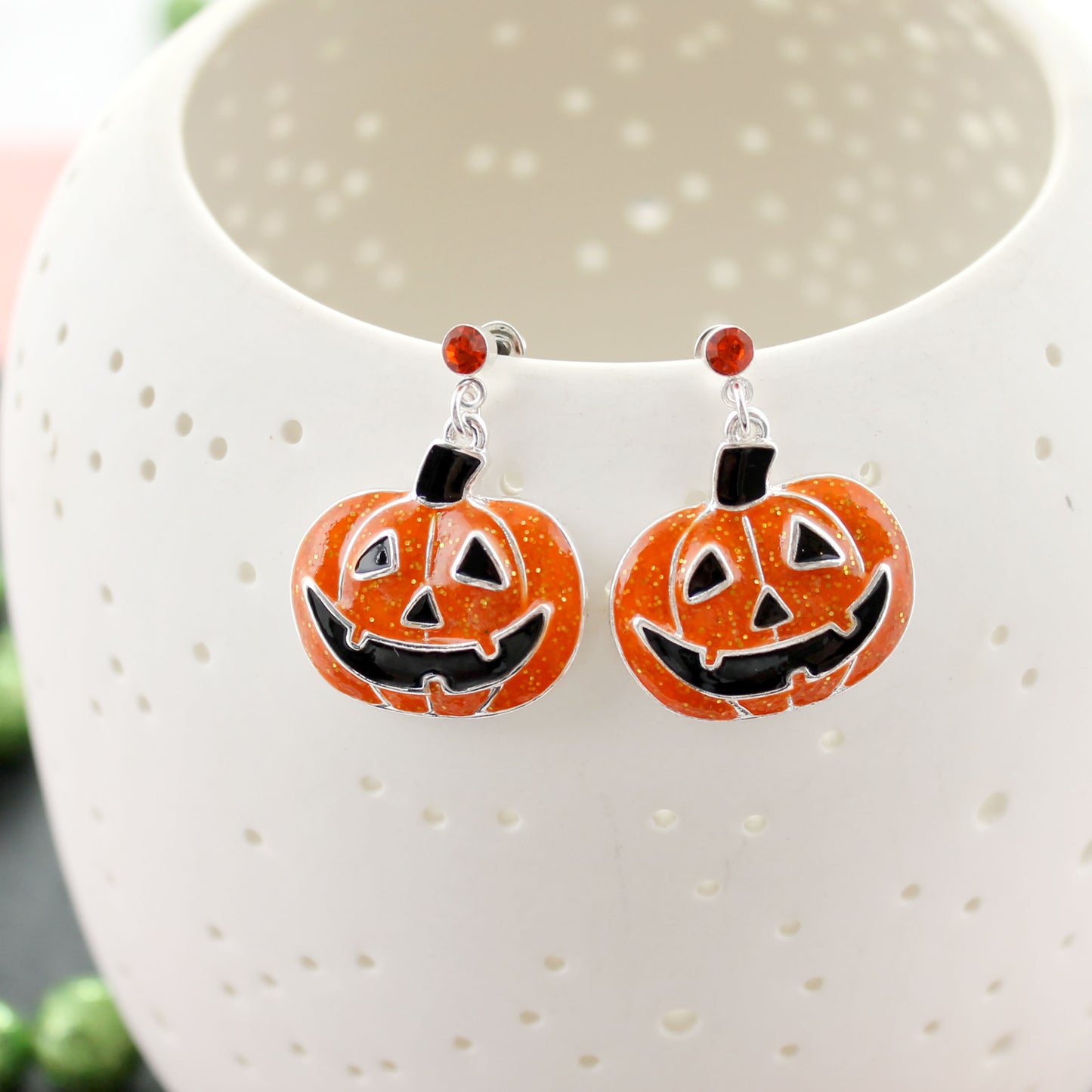 Enamel Jack-O-Lantern Halloween Earrings
