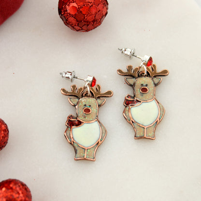 Enamel Reindeer Christmas Earrings