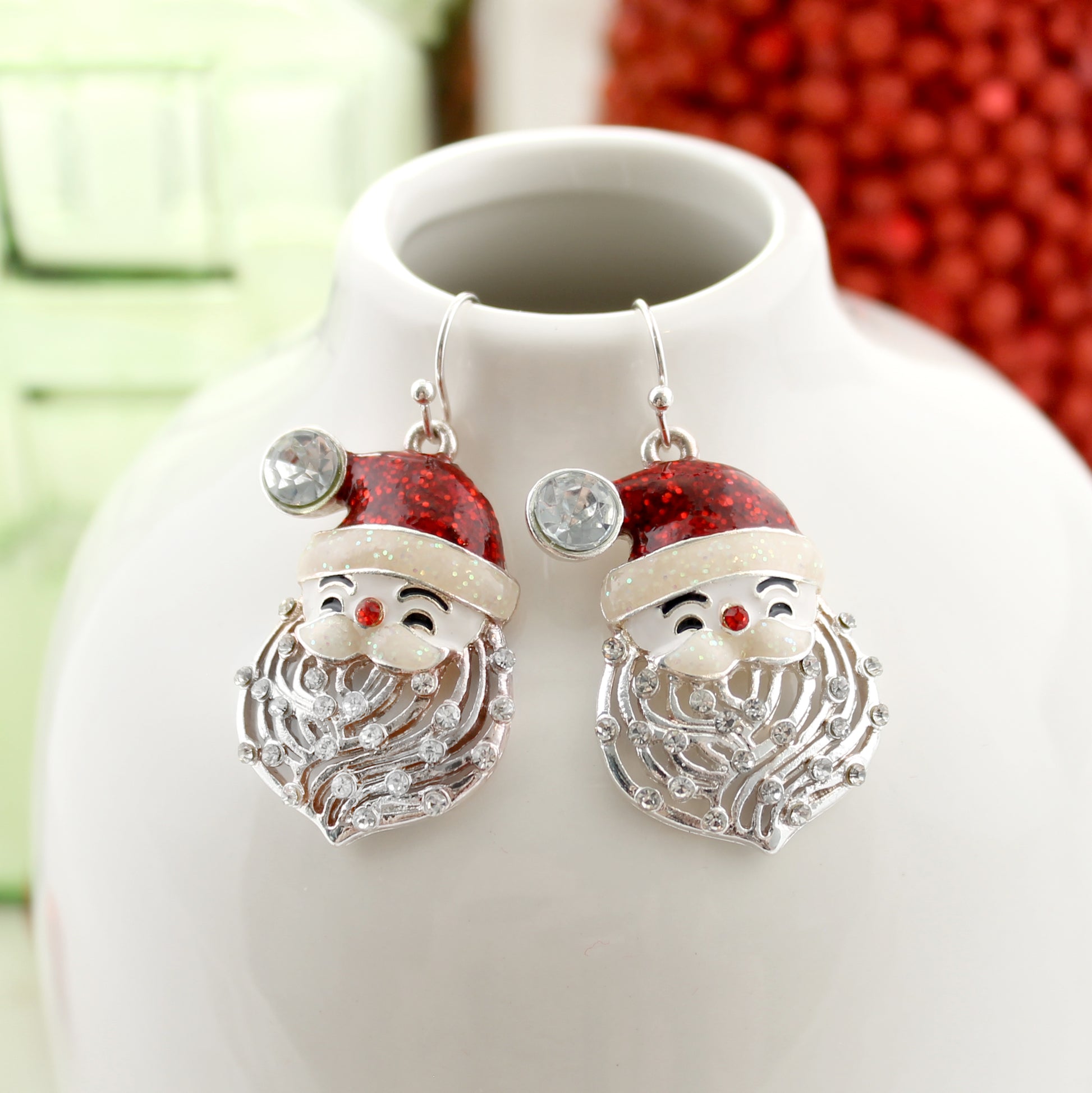 Crystal Beard Santa Face Christmas Earrings