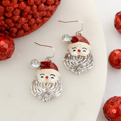 Crystal Beard Santa Face Christmas Earrings