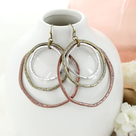 Mixed Metal Layered Loop Earrings