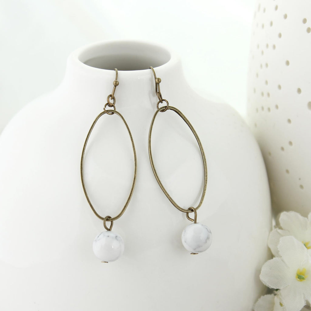 Oval & Marble Stone Bead Earrings