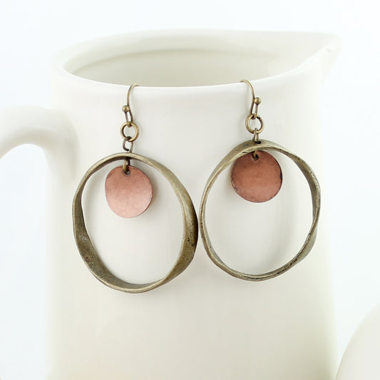 Vintage & Copper Disc Earrings