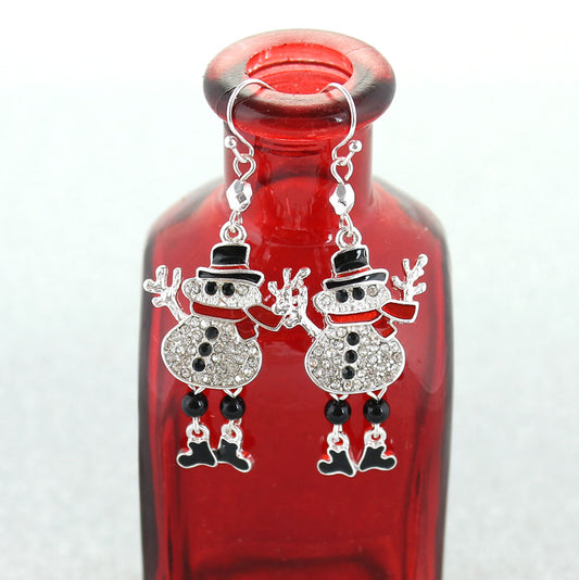 Crystal Snowman Christmas Earrings