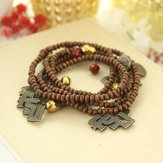 Florida State Wood Bead Stretch Necklace - Fan Sparkle