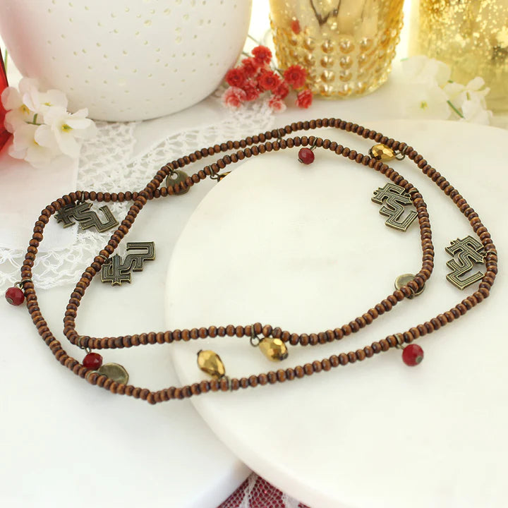 Florida State Wood Bead Stretch Necklace - Fan Sparkle