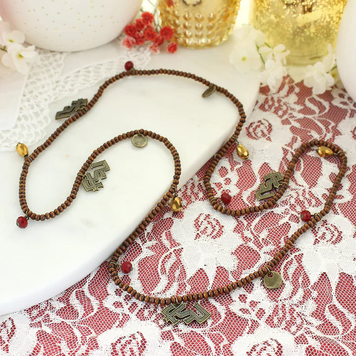 Florida State Wood Bead Stretch Necklace - Fan Sparkle
