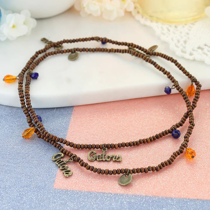Florida Wood Bead Stretch Necklace - Fan Sparkle