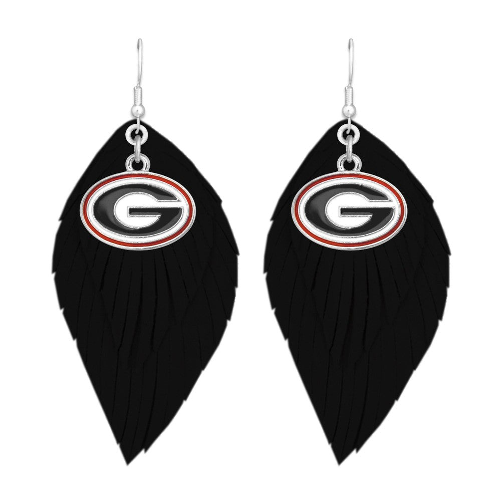 Georgia Feather Logo Earrings (Black) - Fan Sparkle