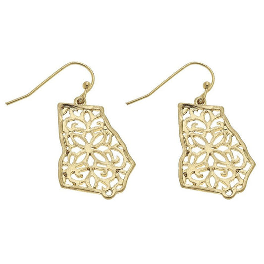 Georgia Filigree State Earrings - Fan Sparkle