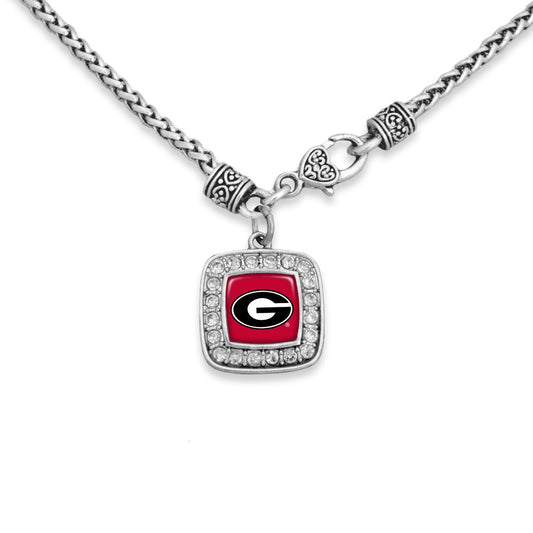 Georgia Square Rhinestone Logo Necklace - Fan Sparkle